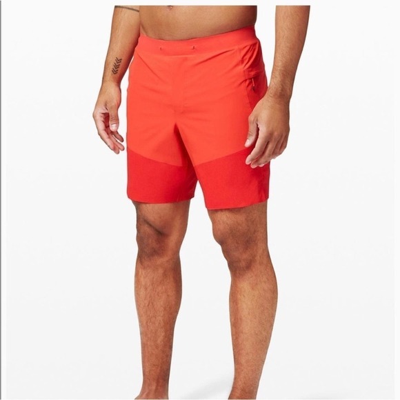 Lululemon Mens Train To Beach Shorts 8” Red L Athletic Running Gym Lined Pockets - Picture 10 of 10